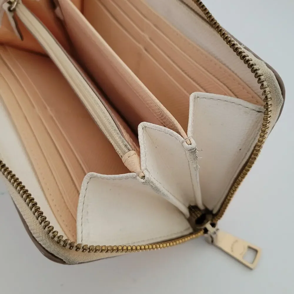 Coach Long Stripe Accordion Zip Around Light‎ Pink White Crossgrain Leather Fair